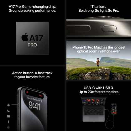 iPhone 15 Pro 128GB juodas titanas