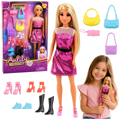 Anlily Fashion Doll in Pink Dress Set with Handbags, Shoes, and Access