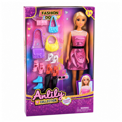 Anlily Fashion Doll in Pink Dress Set with Handbags, Shoes, and Access
