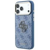 _8455251 Guess PU 4G dervos ir metalo logotipo dėklas, skirtas iPhone 18 Pro Max, mėlynas