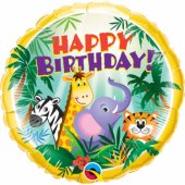 Folinis balionas „Happy Birthday Jungle“ 45 cm