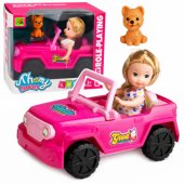 Mini Doll in a Cabriolet Off-Road Vehicle Set with a Dog Figurine