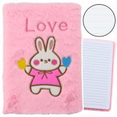 Plush Notebook Lined With Bunny Love Inscription Pink