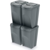 Prosperplast Sortibox šiukšliadėžė atliekų rūšiavimui, 4 × 35 l, pilka