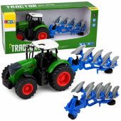 Agricultural Farm Tractor With Double-Furrow Plow Rubber Wheels Green