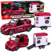 Burgundy Convertible Car With Horse Trailer Opening Doors Set