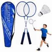 Badmintono rinkinys su raketėmis ir plunksninuku, dėklas, mėlynas