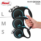 Flexi automatinis pavadėlis Black Design S, juosta 5 m, mėlynas