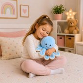 Mėlynas pliušinis aštuonkojo žaislas su elastingais čiuptuvais, 30 cm