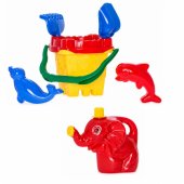 Sand Castle Set Bucket Strainer Candy Molds Shovel Rake 7 pcs.