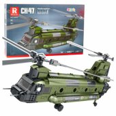 Konstruktoriaus kaladėlių rinkinys, karinis sraigtasparnis CH-47 Chinook, 1451 vnt.