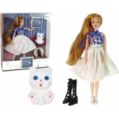 LeanToys Baby Cat lėlė ilgais rudais plaukais