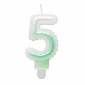 Candle topper Number 5 (7cm) White/ Green Ombre