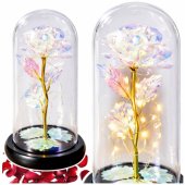 Eternal Rose in a Glass Crystal Dome, Colorful LED Lighting, 21x11cm