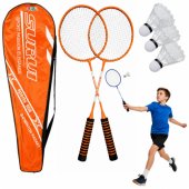 Badmintono rinkinys, 3 raketės, skraidukai, oranžinis dėklas