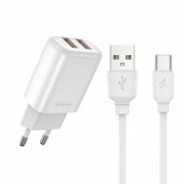 EU02 12W 2x USB 2.4A Universal Charger + USB-C to USB Cable 1m