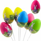 Easter Eggs on a Wire Pick Bunny with a Basket Decoration 6pcs