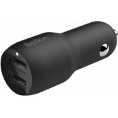 Dual USB-A Car Charger 24W + USB-A to Lightning Cable Black
