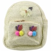 Vaikiška kuprinė, siuvinėta spalvingais bumbulais, kreminė, 20 cm, 2,5 l
