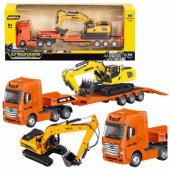 Truck with Trailer Tow Truck Metal Excavator Huina Orange 1:50