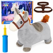 Inflatable Plush Bouncing Horse for Kids – Grey, 60cm