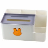 Desk Organizer with Tissue Box Gold Rabbit White
