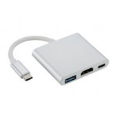 USB-C daugiaprievadis adapteris (USB 3.0 / HDMI / USB Type C) sidabrinis