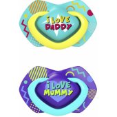 Silicone Symmetrical Soothers NEON LOVE 18m+ 22/ 654 Blue 2pcs