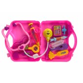 LeanToys mažojo gydytojo rinkinys lagaminėlyje, rožinis stetoskopas