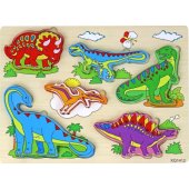 Medinė 3D dėlionė vaikams, loginis žaidimas, dinozaurai, 11 dalių