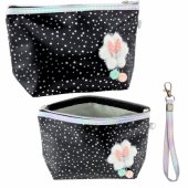 Pencil Case Cosmetic Bag Bow Shiny Dots Black 23x16cm