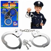 Antrankiai mažajam policininkui, metaliniai, su raktais, vaikams, sidabriniai