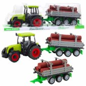 Green Agricultural Tractor with Trailer for Logs