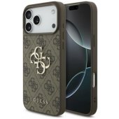_8443049 Guess PU 4G metalinio logotipo dėklas, skirtas iPhone 18 Pro, rudas