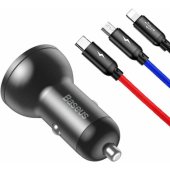 Car Charger with 24W display + USB cable 3in1 Black