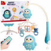 Crib Carousel Music Box with Lamp Rattles Teddy Bears Blue
