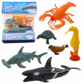 Set of Sea Animals Figurines: Shark, Hammerhead, Killer Whale, Horse,