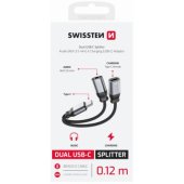 Textile USB-C/ USB-C/ Aux 3.5mm Charging Audio Adapter 0.12m Black