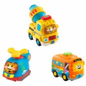 VTech Tut Tut Baby Flitzer – 3 dalių rinkinys: autobusas, sraigtasparnis, betono maišyklė