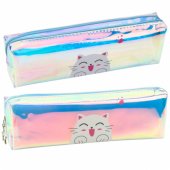 Children®s School Pencil Case Holographic With Cat Blue 21x6cm