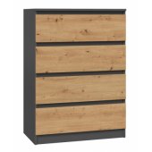 Topeshop KOMODA SZAFKA REGAŁ 4 SZUFLADY M4 ANTRACYT / DĄB ARTISAN