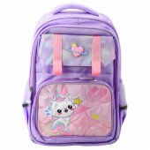 Mokyklinė kuprinė su balta kate, krūtinės dirželiu, violetinė, 20 l