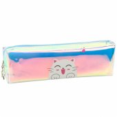 Children®s School Pencil Case Holographic With Cat Blue 21x6cm