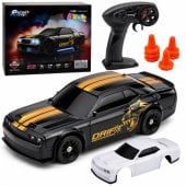 RC drift sportinis automobilis su keičiamu kėbulu, ratais, 4WD, juodas, 1:43