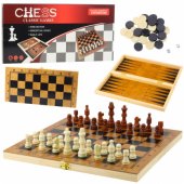 Classic 3-in-1 Logic Game Chess Checkers Backgammon Wooden