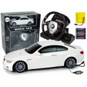 Nuotoliniu būdu valdomas BMW M3, baltas, 2.4G, „Pilot“ vairas, 1:18, garsas Li