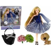 LeanToys Emily lėlė su šunimi, krepšiu ir gėlėmis