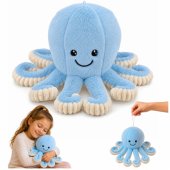 Mėlynas pliušinis aštuonkojo žaislas su elastingais čiuptuvais, 30 cm