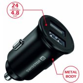 Metal Premium Car Charger 2 x USB 24W / 4.8A Black