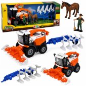 Agricultural Combine Harvester with Header and Plow Farmer Figures Hor